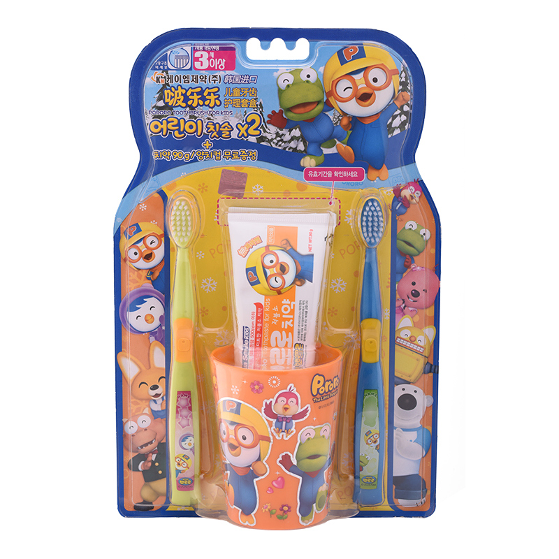 啵乐乐pororo 韩国进口小企鹅儿童牙刷牙膏套盒/旅行套装 三岁以上