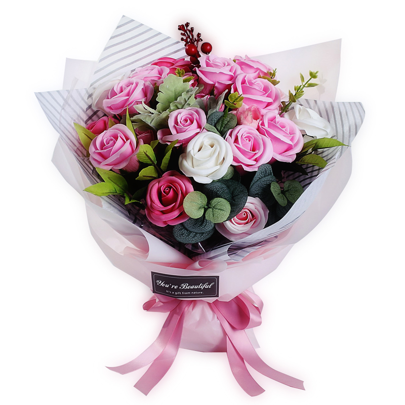 imhuahua 21朵紫色玫瑰花香皂花花束礼盒礼品保鲜花情人节圣诞节礼物