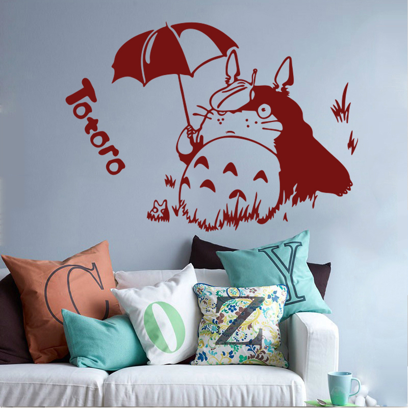 宫崎骏漫画人物贴画学生卧室寝室床头墙壁装饰帖纸个性壁贴 f龙猫打伞