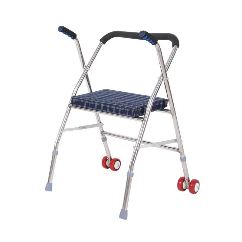 祝浩康(zhuhaokang)不锈钢老年人四脚折叠残疾人带轮带座椅子手推学步