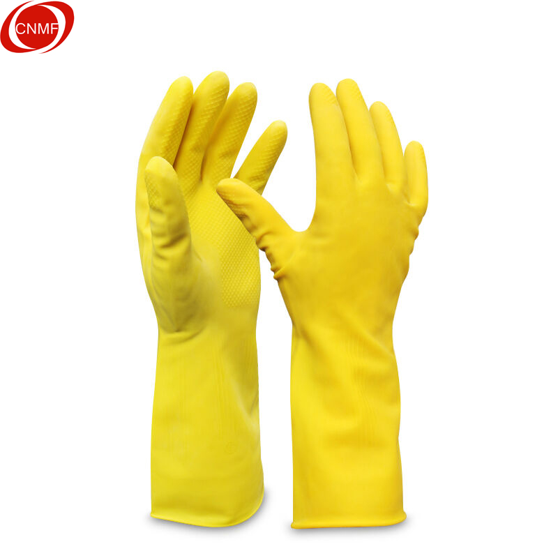 谋福 玉蝶 加厚耐酸碱手套劳保手套 黄色丁腈防滑防油手套 耐酸碱乳胶