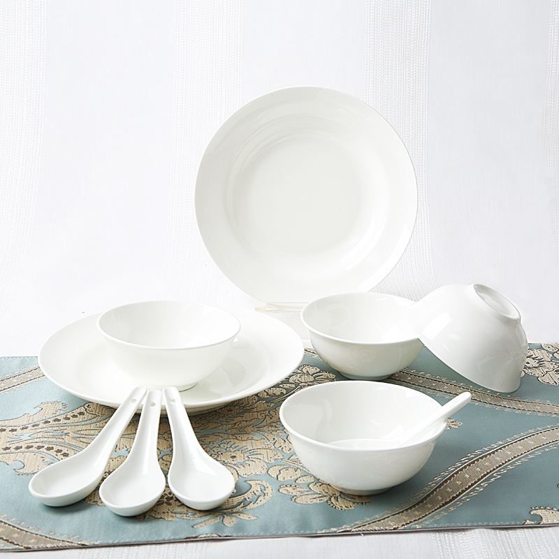 玉泉 白瓷系列 骨瓷餐具套装 米饭碗碟盘子厨房套件陶瓷餐具 高淳陶瓷 白瓷 10件