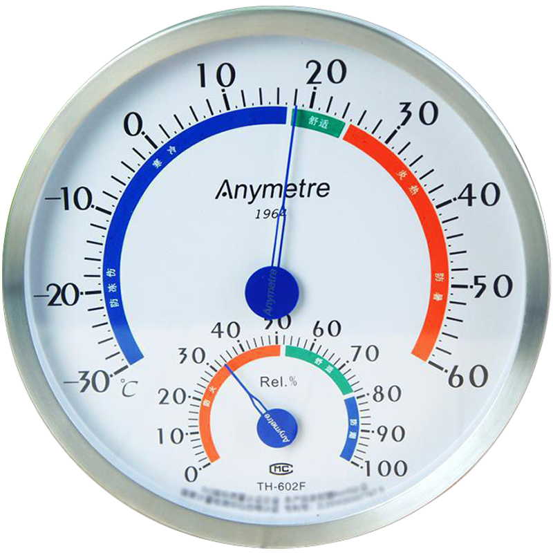 美德时 不锈钢温湿度计 家用室内机械式温度计 办公室厂房干湿室温计温度表 TH602F