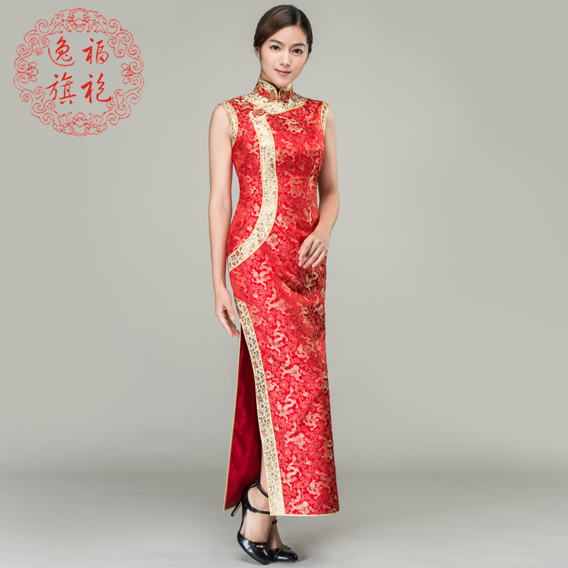 逸福手工旗袍定制秋冬新款织锦缎复古修身旗袍长款连衣裙中式礼服,10