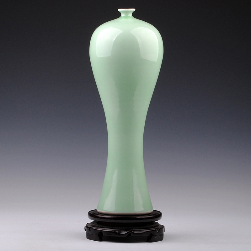 裂均景德镇陶瓷仿古青花瓷花瓶现代时尚家居工艺品摆件美人瓶装饰品 绿色款