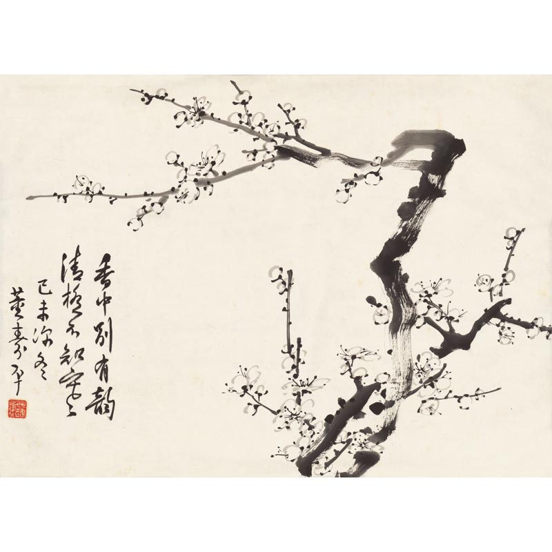 姿翰超高清微喷装饰画 董寿平 水墨梅花图 写意花鸟画国画复制品 纸本