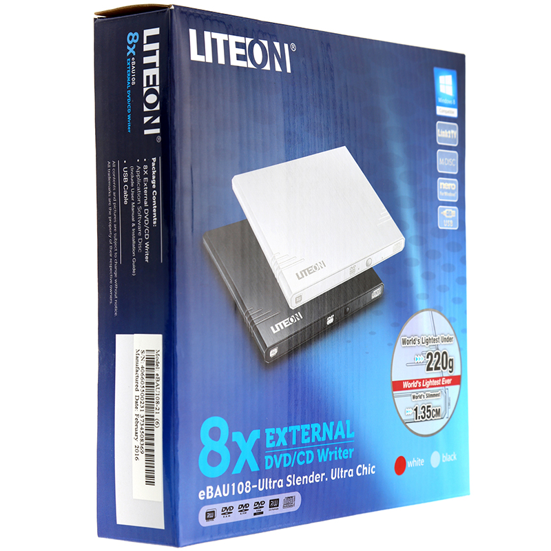 建兴（LITEON）8倍速 USB2.0 外置光驱 DVD刻录机 移动光驱 黑色(兼容WindowsXP/7/8/10苹果MAC系统/eBAU108)