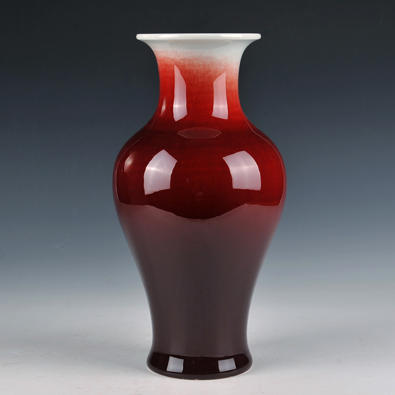 裂均景德镇陶瓷花瓶摆件颜色釉郎红花瓶现代中式家居客厅书房装饰品 鱼尾瓶