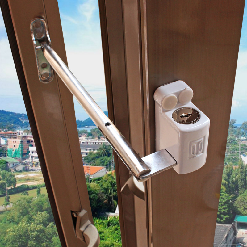 窗盾杆型锁塑钢平开窗限位器儿童安全锁铝合金外开窗防盗锁推拉窗户锁