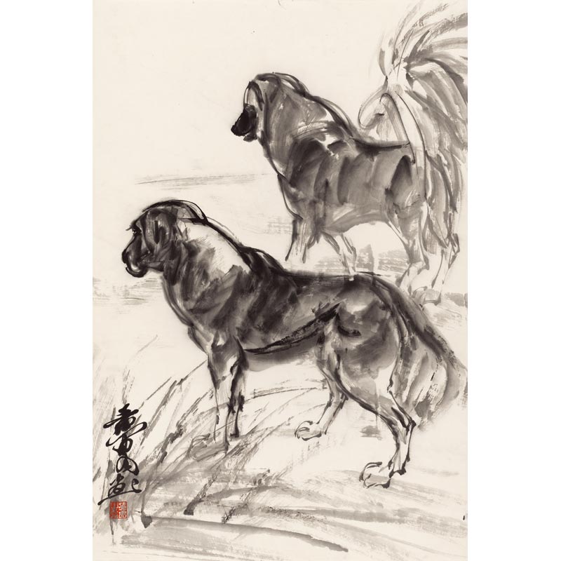 姿翰超高清微喷装饰画 黄胄 水墨毛笔速写 狗 写意国画 纸本 67x45 画