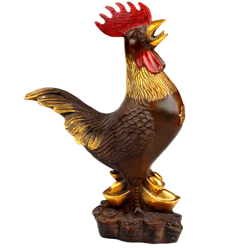 黄铜公鸡摆件大小号生肖金钱鸡家居装饰铜鸡工艺品 金色尾巴高25cm