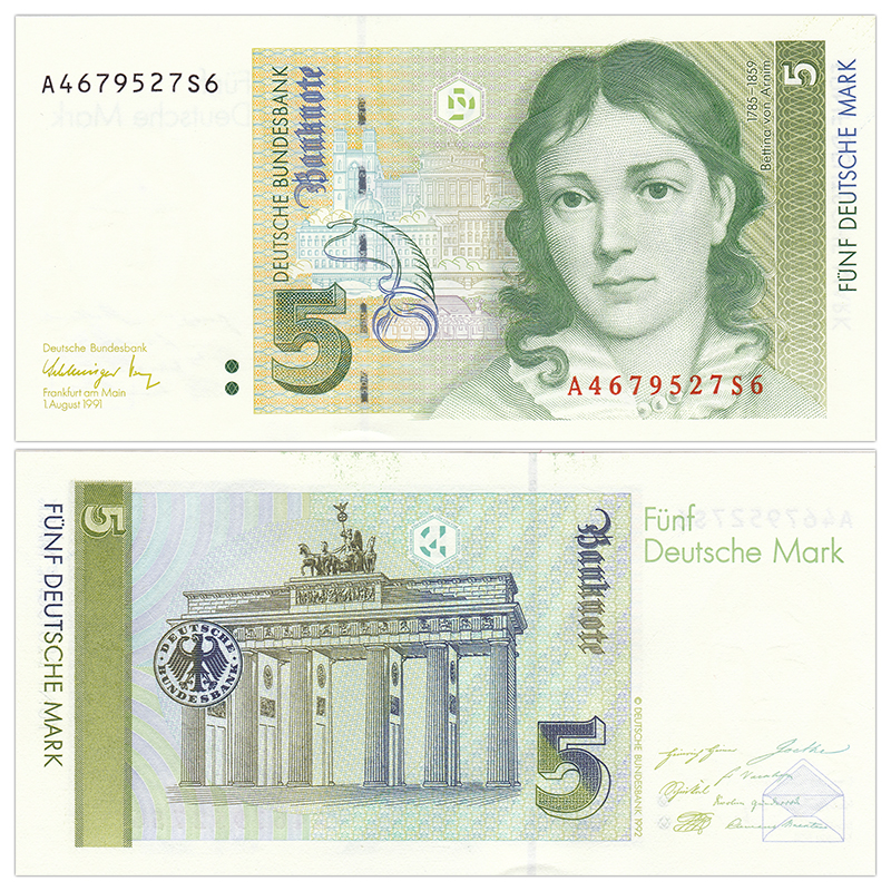 全新unc 联邦德国老马克纸币 稀少老版 外国钱币收藏 5马克 1991年 p