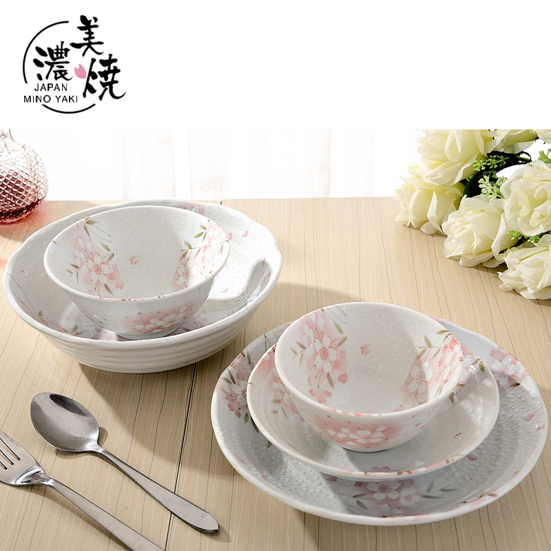 美浓烧（Mino Yaki）日式餐具陶瓷碗饭碗套装进口日式樱花日本碗汤碗菜盘盘子 4.7英寸小碗【12.0CM*6.1CM】