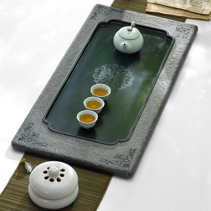 乌金石石材茶盘茶托 整块石茶盘大号 单层排水茶盘茶海cp4064