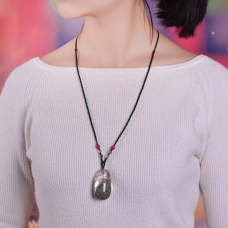 旭元天然 绿幽灵貔貅吊坠水晶项链 绿幽灵坠皮休吊坠聚宝盆项链 绿幽灵貔貅规格45*26*16.3mm