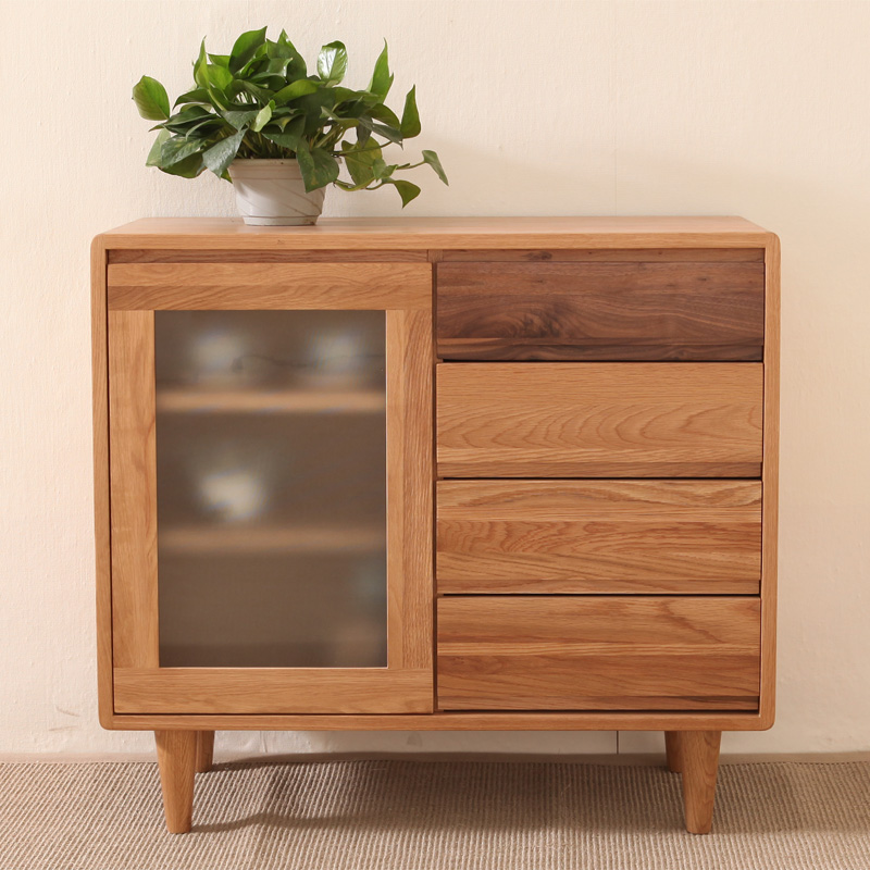爱绿居 日式全实木家具 白橡木餐边柜 实木茶水柜 储物柜边柜子 原木