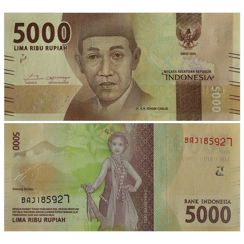 印度尼西亚纸币 2016年 外国钱币收藏 仅供收藏 5000卢比  p-156 单张