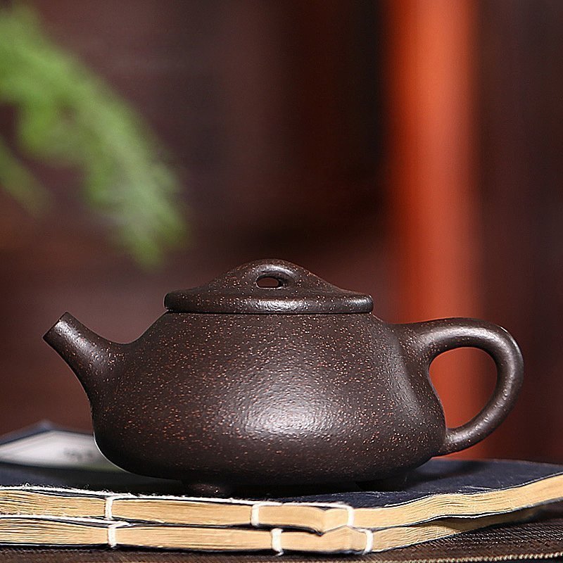 月壶茗清 紫砂壶景舟石瓢壶宜兴名家杨兆芳全手工 黑金砂茶壶 255毫升