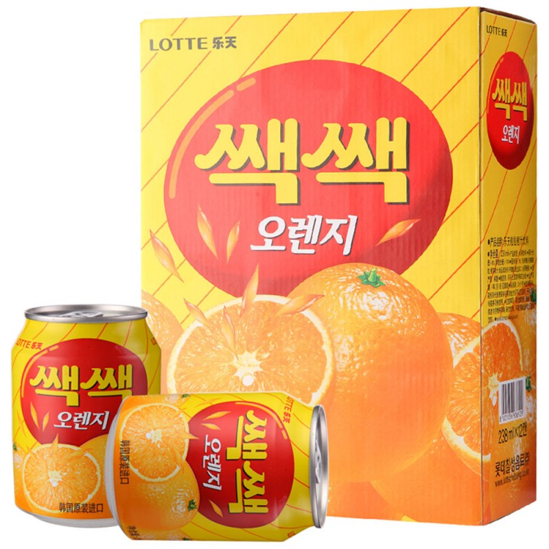 乐天 (lotte) 粒粒橙果汁饮料 238ml*12罐 韩国原装进口