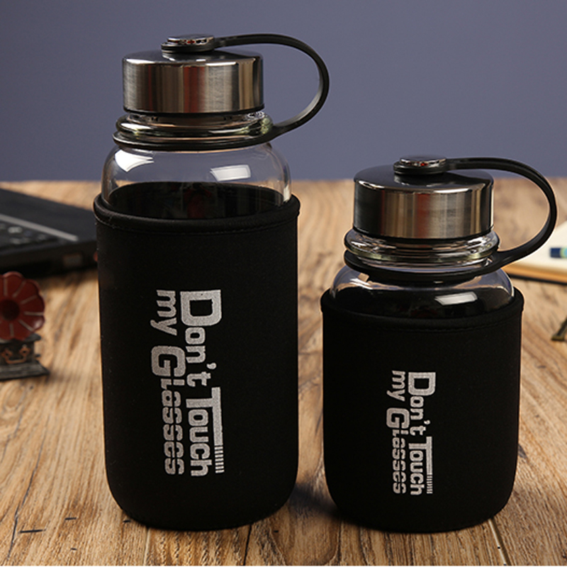 禾艾苏（heisou）玻璃杯便携水杯随手杯旅行杯车载水杯运动杯子大容量水杯带杯套 700ML带杯套