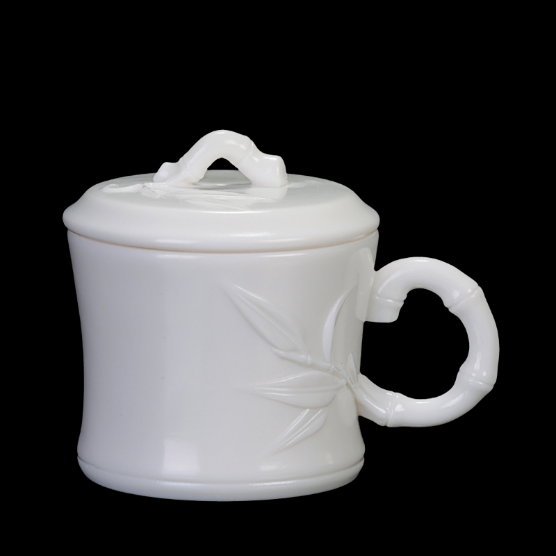 贰号德化白瓷茶杯陈清宜手工建白瓷水杯个人杯/高升水杯带盖小号