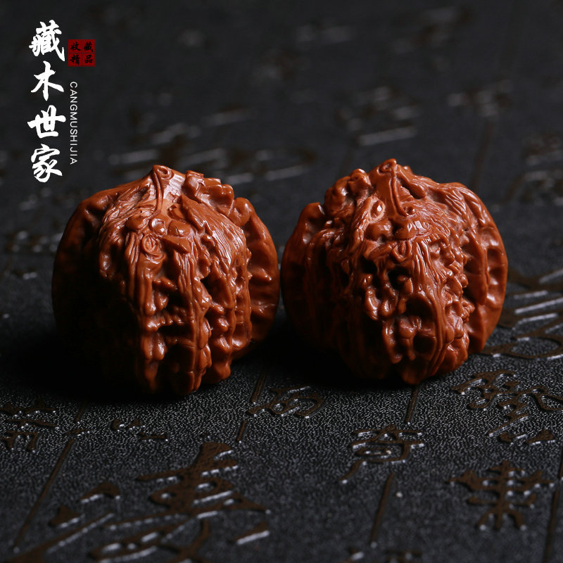 藏木世家 文玩核桃把玩手把件金鸡报晓核雕虎头野生麻核桃一对子凡