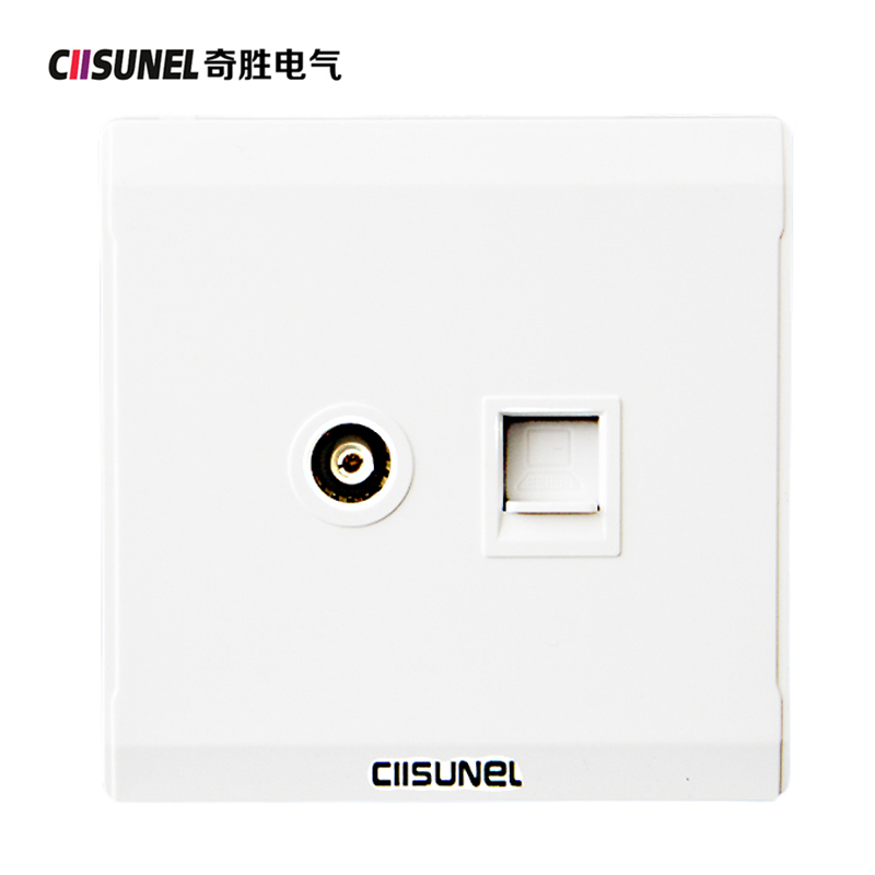 奇胜开关插座电视电脑网口闭路电视网络面板tv 网线插座86型暗装雅白c