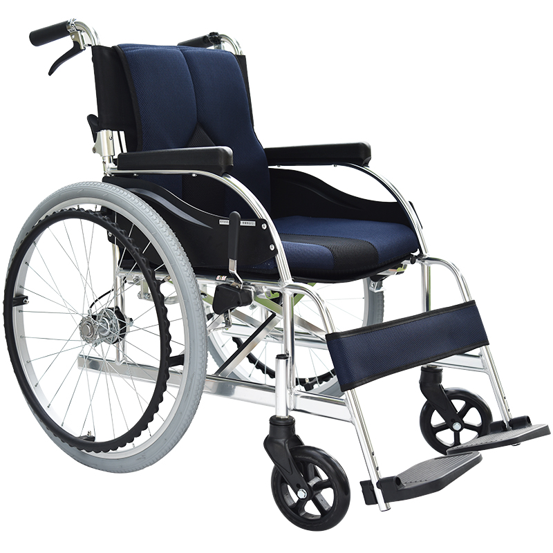 一期一会（ichigo ichie）日本轻便老年手动手推家用铝合金残疾人多功能折叠轮椅可选充气胎 KC-1 蓝色轮椅免充气