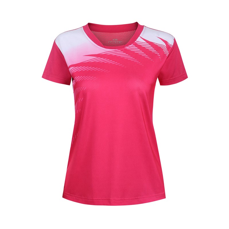 ai羽毛球网球运动服上衣短袖情侣装男女款速干透气 女款玫红色上衣 l