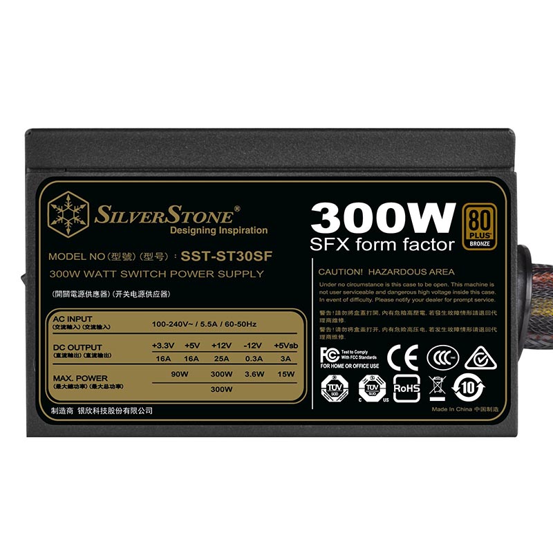银欣（SilverStone）额定300W ST30SF SFX电源(80PLUS铜牌/单路12V/主动式PFC/9公分低噪音风扇)