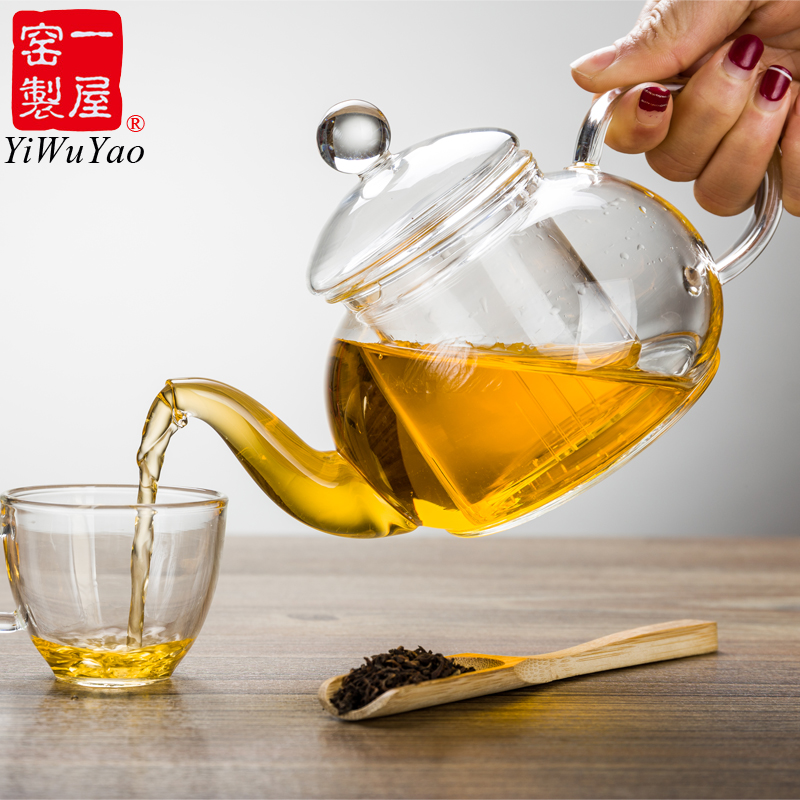 一屋窑制（YiWuYao）玻璃茶壶耐高温高硼硅花茶壶泡茶壶内胆过滤红茶绿茶办公茶具 600ml（2-3人）