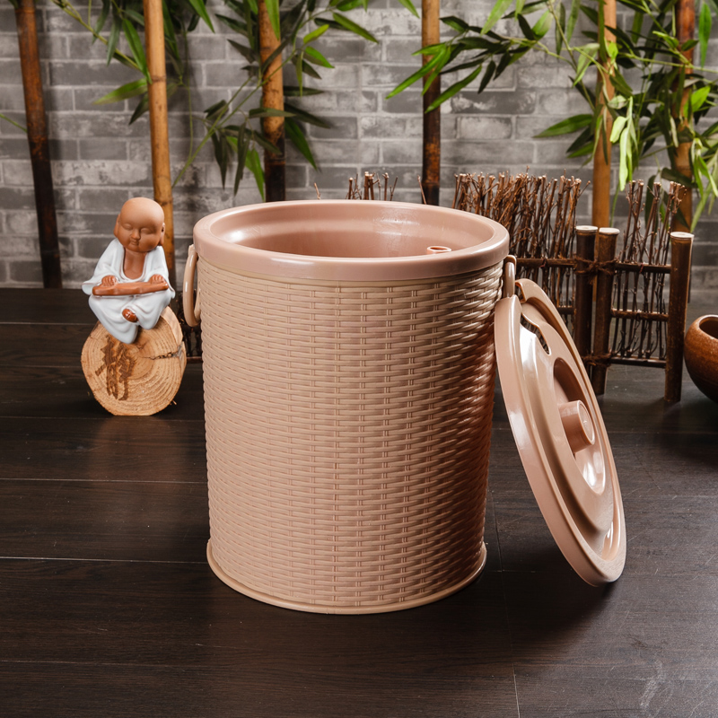 茶锦记 塑料排水桶茶具茶渣桶竹篓形状圆筒