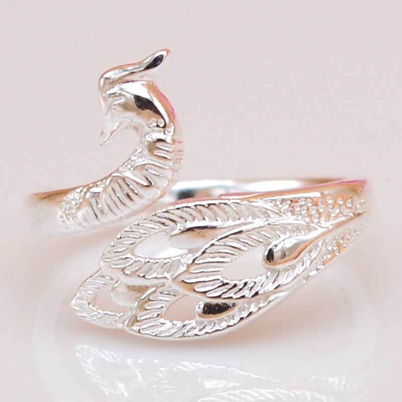 纯已久银饰990足银戒指凤凰戒指开口银戒指女士活口戒指 时尚女款凤凰