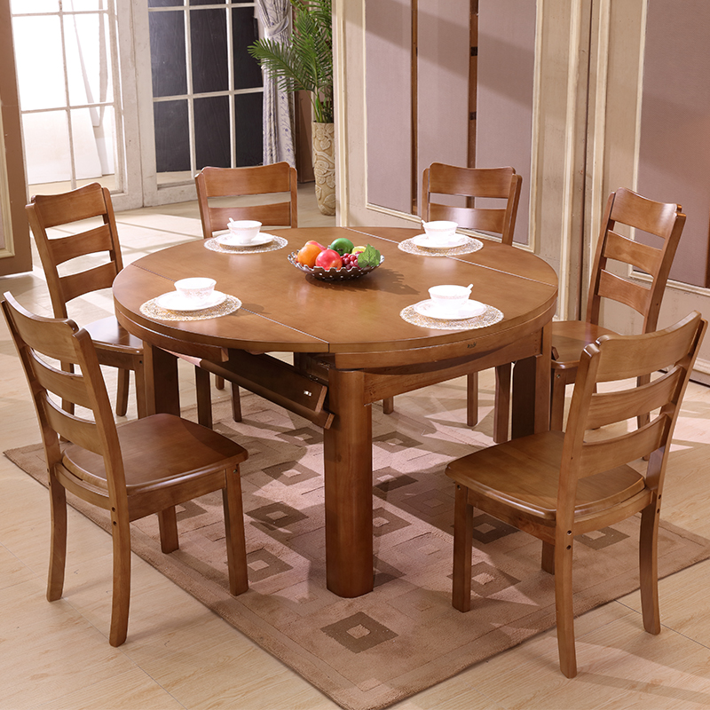 斐德森（Peidesen） 斐德森实木餐桌椅组合可折叠圆桌长方形现代简约伸缩小户型饭桌子 一桌10椅