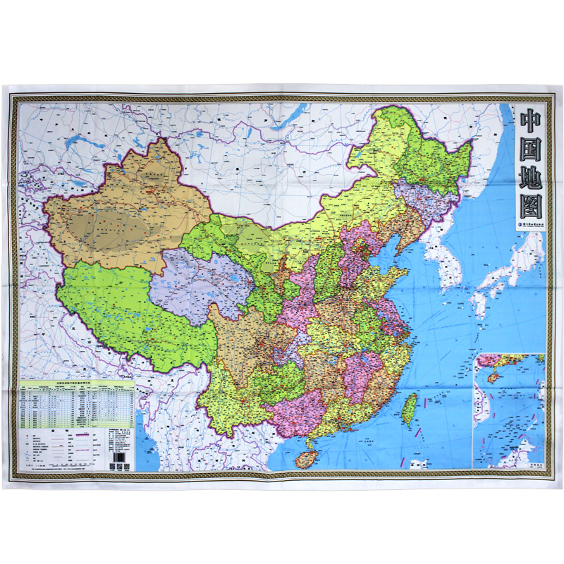 中国地图 尼龙绸材质 1.1米X0.8米挂图 高清彩印 仿丝绸 送礼收藏 便于携带