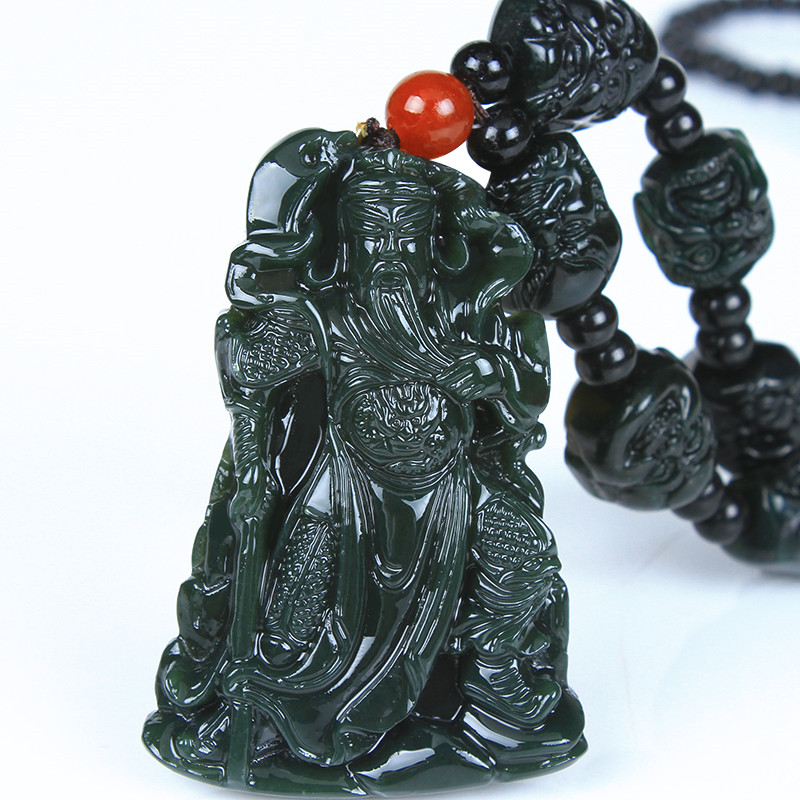 箴诺 和田玉关公玉吊坠青墨玉武财神玉佩挂件关二爷玉牌子