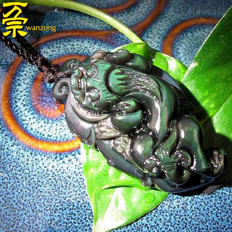 万宗【成就大业】彩虹眼黑曜石貔貅吊坠项链男女