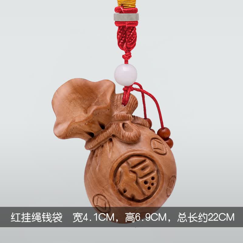 福缘阁桃木福袋钱袋挂件手把件钥匙扣福字木雕饰品车饰包挂随身饰品
