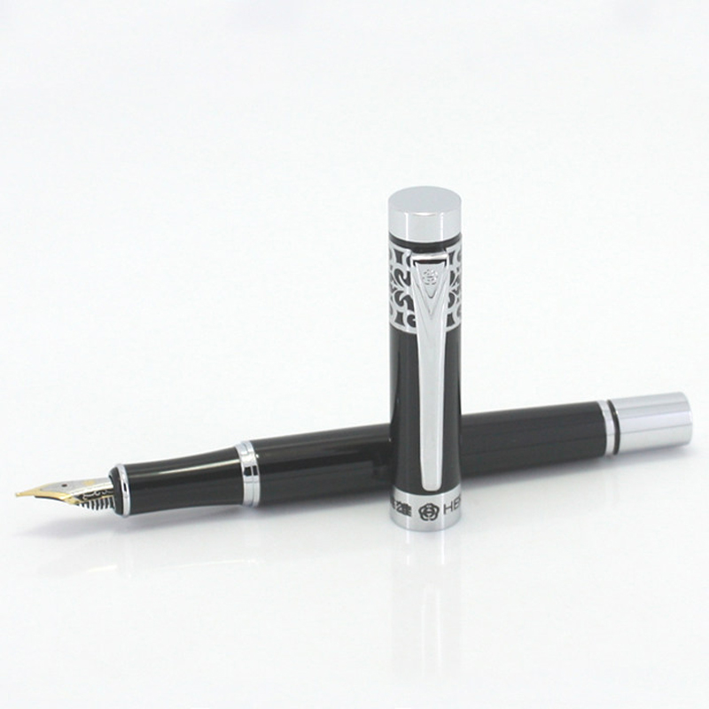 英雄（HERO）7018钢笔 铱金笔  宝珠笔 男士女士商务办公签名礼品笔 学生练字书法 黑色钢笔(直尖0.5mm) 配透明方盒