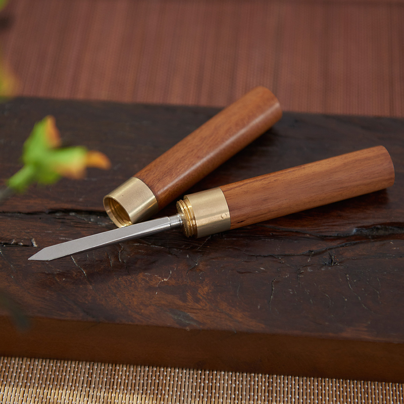 汉唐 花梨木茶刀茶针茶锥茶饼刀实木手柄不锈钢撬茶刀开茶工具家用