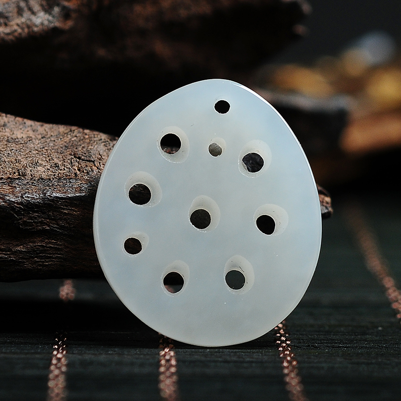 箴诺 和田玉莲藕吊坠白玉藕片玉挂件情侣男女莲菜玉石吊坠项坠