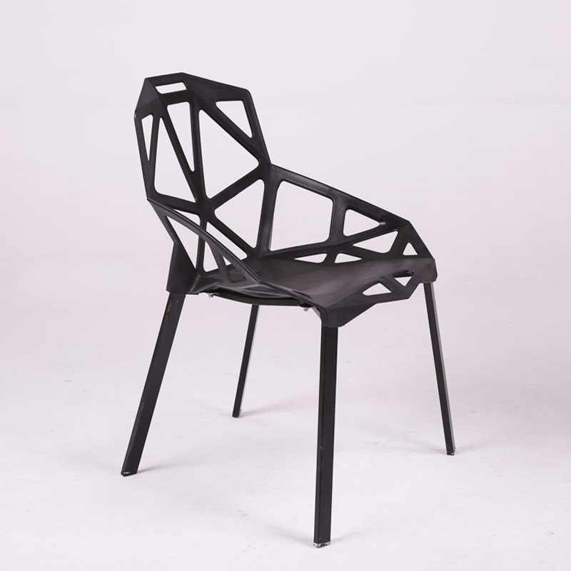 迈亚家具铁艺塑料餐椅简约设计师椅子 咖啡厅创意洽谈几何椅镂空椅 黑色