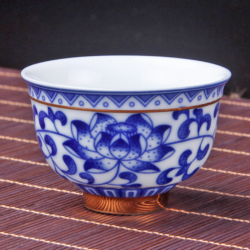 茗客 茶杯品茗杯功夫陶瓷杯子个人单杯青花瓷茶盏 小号 锦上添花青花