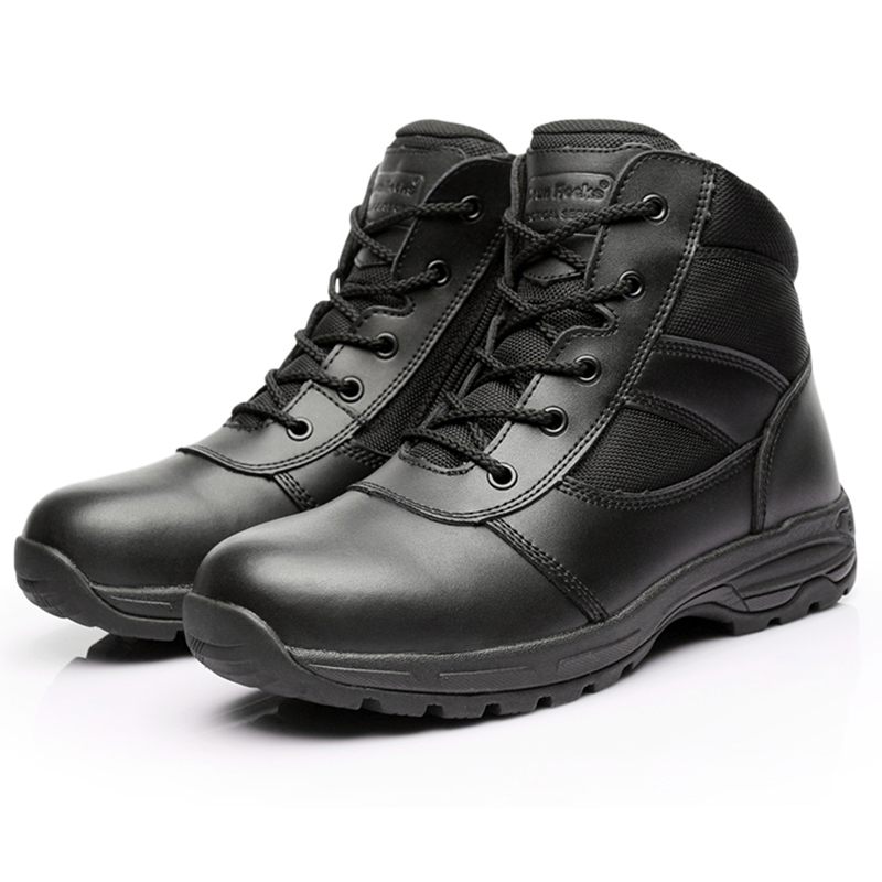 君洛克6寸中帮作战靴男黑色拉链战术靴作训靴户外登山鞋D13608 黑色 40