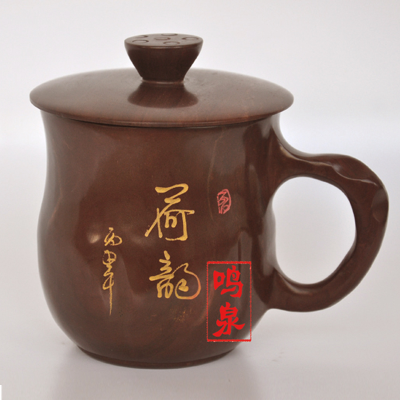 鸣泉木鱼石荷韵杯（需要预热使用），木鱼石水杯茶杯木鱼石办公杯