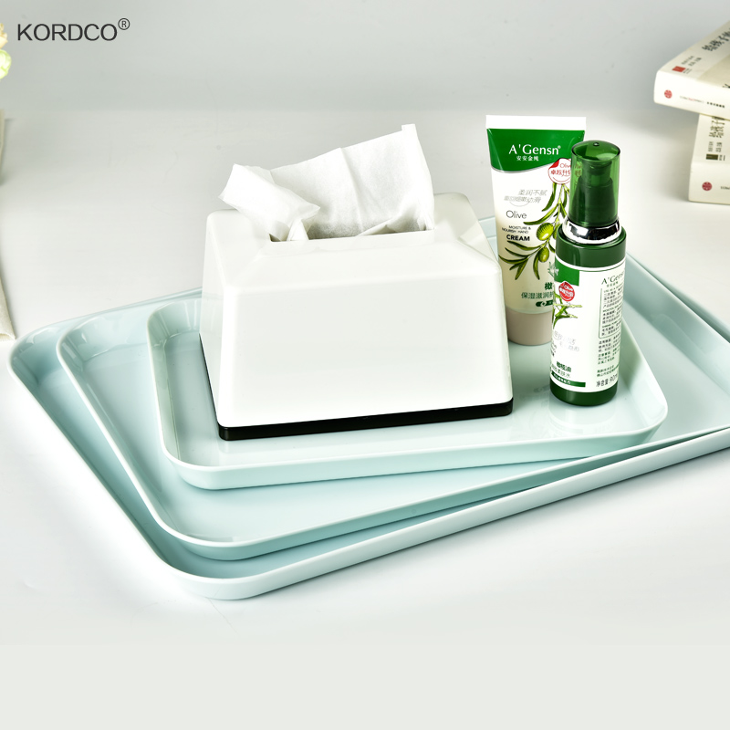 KORDCO玉石色托盘长方形家用茶盘创意简约客厅密胺水盘欧式收纳盘端菜盘 玉石色 大号尺寸：38cm*28cm*2.5cm