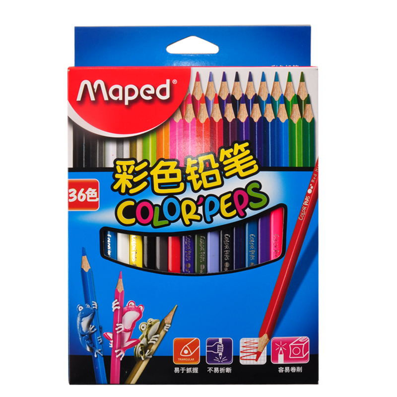 maped马培德彩色铅笔 儿童绘画油性彩铅学生填色手涂鸦笔 36色