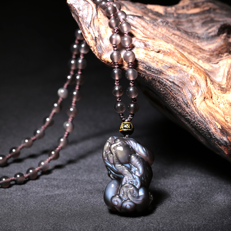 慈灵阁 蓝眼冰种黑曜石貔貅项链 金禄得宝貔貅吊坠男士情侣款附证书