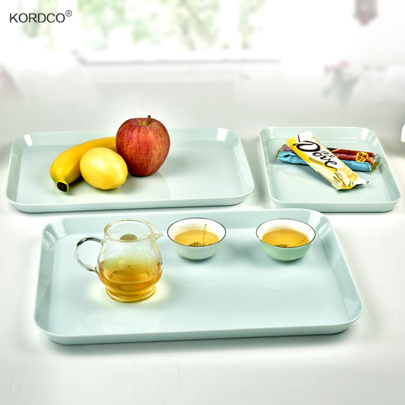 KORDCO玉石色托盘长方形家用茶盘创意简约客厅密胺水盘欧式收纳盘端菜盘 玉石色 大号尺寸：38cm*28cm*2.5cm
