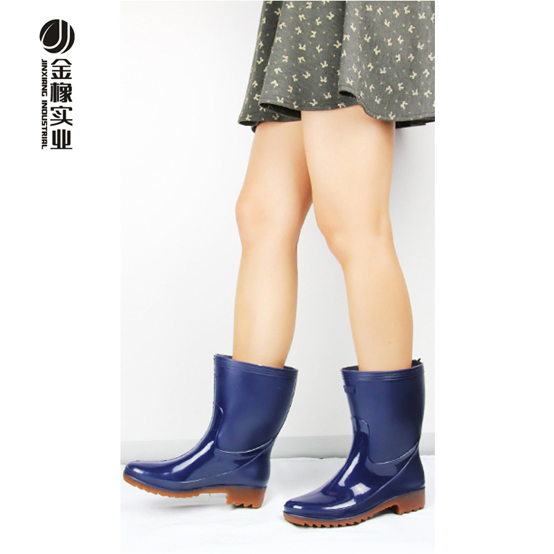 金橡水鞋女中短筒赶海户外水鞋防滑防水雨靴胶食品食堂厨房工作雨鞋 029蓝色中筒 38